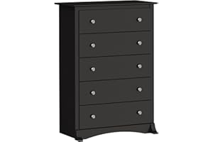 Prepac Sonoma Superior 5-Drawer Chest for Bedroom - Spacious and Stylish Chest of Drawers, Measuring 17.75"D x 31.5"W x 44.75"H, In Black Finish