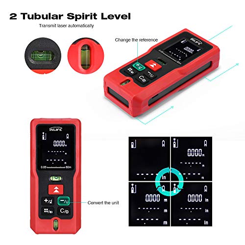 Digital Laser Distance Meter 262FT/ 80M,InLife Backlit LCD Laser Measure, Laser Measuring Device with Single-distance, Continuous, Area, Volume Measurement and Pythagorean Modes