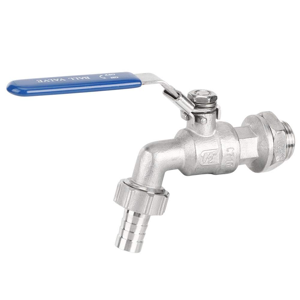 Tap Ball Valve, Stainless Steel Hose 1/2 Inch Ball Valve Faucet with Blue Handle Weldless Bulkhead TNP 13mm Barb