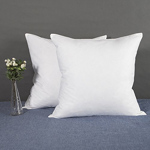Set of 2, YSTHER Down and Feather Pillow Inserts / Throw Pillows, Double Fabric, 100% Cotton, 18 L X 18 W, White