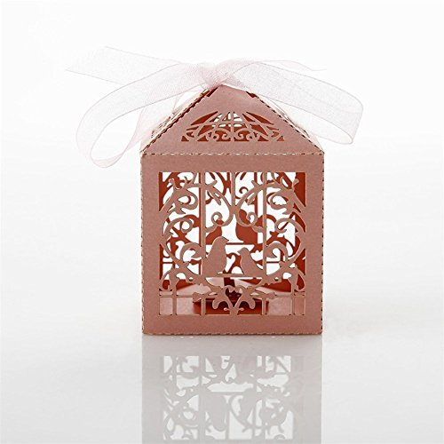 image for Derker 50 Pcs Romantic Hollow Out Love Birds Laser Cut Square Wedding 