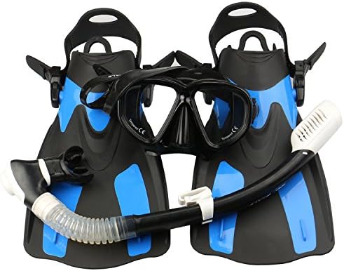 QCX Snorkel Set Mask, Snorkel and Fins, Bag, Dive Mask Diving Swim Mask Snorkel Fins for Adults and Teenagers