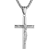 HZMAN Crucifix Necklace Stainless Steel Cross Pendant with 22+2 Chain for Men Women