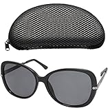 LotFancy Women Sunglasses with Case, Metal Temple, Resin Frame, Big 58mm Lens, 100% UV 400 Protection (Black, Polarized Gray)