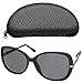 LotFancy Women Sunglasses with Case, Metal Temple, Resin Frame, Big 58mm Lens, 100% UV 400 Protection (Black, Polarized Gray)
