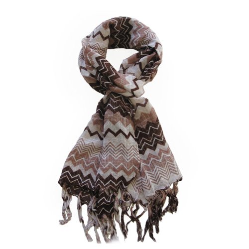 Classy Soft Zig Zag Fringe Scarf - Different Colors Available, Brown