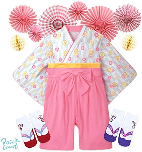 Basecoast 袴ロンパース 女の子 袴風ロンパース お節句服 お食い初め服 ベビー 下駄風靴下２足装飾付き