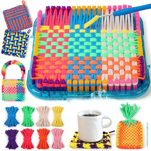 IQKidz Weaving Loom Kit Toys, DIY Arts and Crafts for Kids and Adults, Ideal Gifts for Girls Ages 5 6 7 8-12 13, Easy Potholder Loom Knitting Activity for Beginners, 224 Craft Loops
