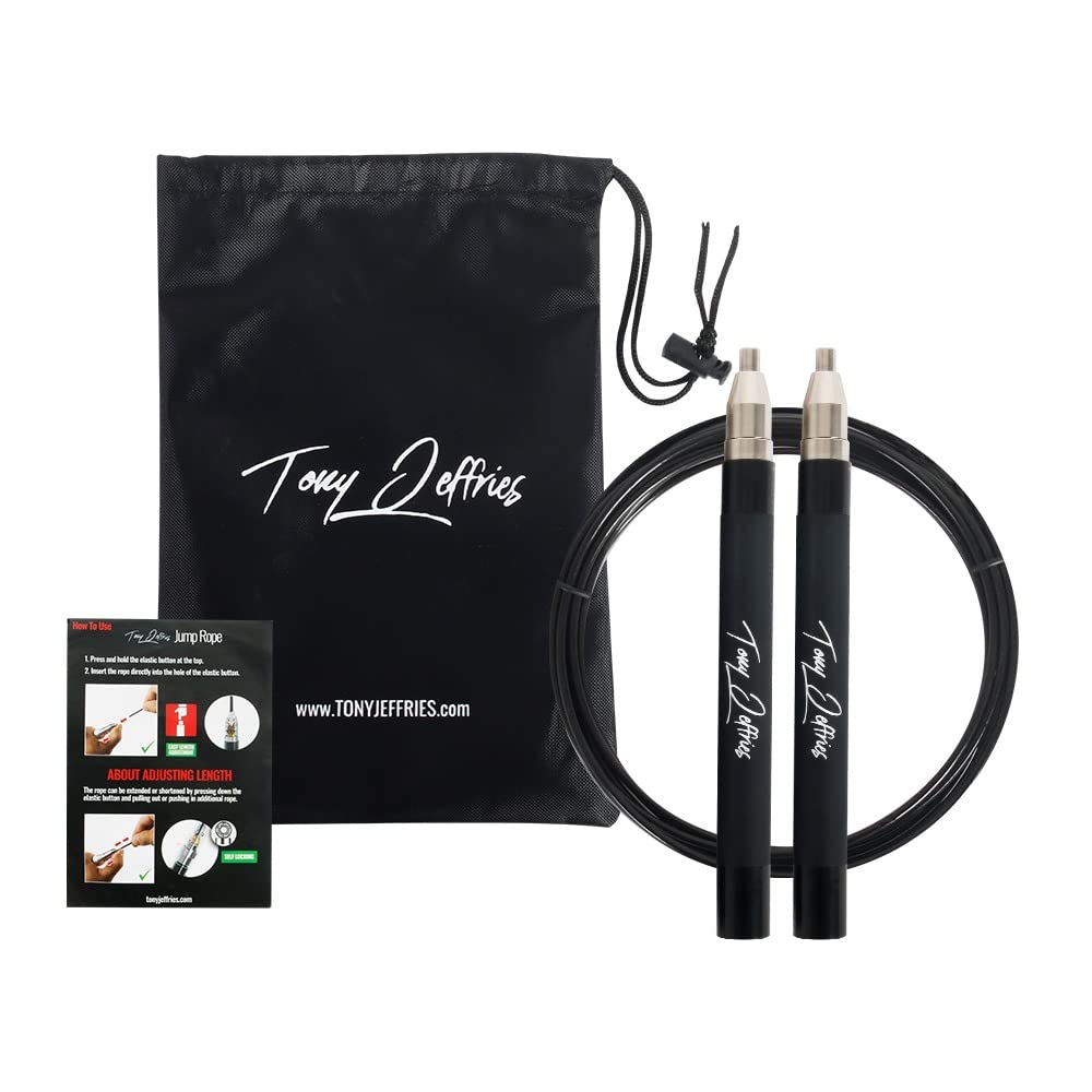Tony Jeffries's 2.0 Speed Jump Rope of 360 Degree Spin Ball Bearings, Daily Exercise Skipping Rope with Silicon Grip Handles, Lightweight Self Locking Adjustable Length Jumprope for Fitness Training