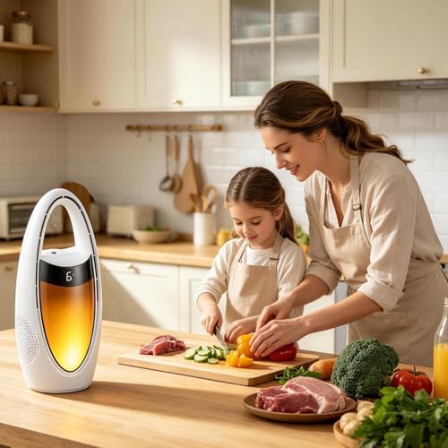 Acemall Ventilador sin Aspas 35cm Portátil Inalámbrico de 4000 mAh Ventilador de Torre con humidificador y 9 Velocidades & luz nocturna y temporizador y 70° Oscilante para dormitorio, oficina, hogar