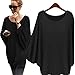 haoricu Women Blouse, Fall Women Oversized Batwing Knitted Pullover Loose Sweater T Shirt (Black, One Size)