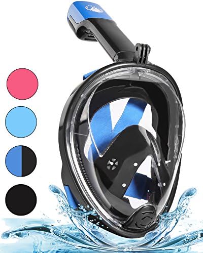 PINKULL Full Face Snorkel Mask - 180° Panoramic Full Face Design with Larger Viewing Area & Easier Breathing, Easily Adjustable & Anti-Fog Anti-Leak Snorkeling Set with Camera Mount for Adults & Kids