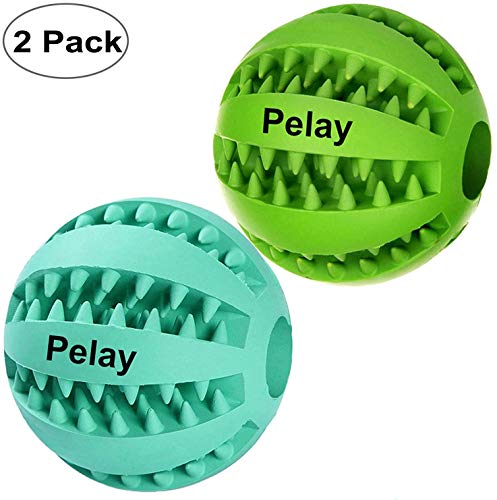 Pelay Dog Ball Toys for Pet Tooth Cleaning/Chewing/Playing,IQ Treat Ball Food Dispensing Toys of 2 Non-Toxic Soft Rubber Ball.