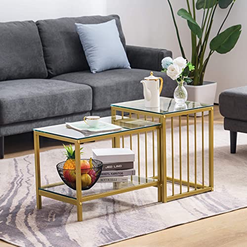 ivinta Nesting Coffee Table for Living Room, Modern Gold Glass Coffee