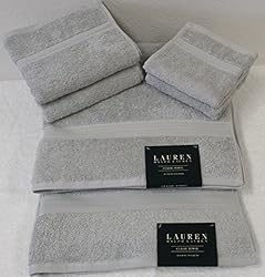 See Ralph Lauren Classic 6 Piece Bath Towel Set - 100% Cotton - Light Grey Details