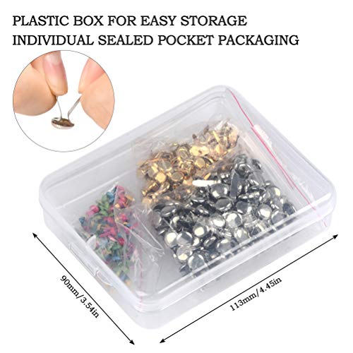 YANSHON 350 Pcs Mini Brads, Round Head Metal Brad Paper Fastener in Three Sizes, Decorative Brads for Arts Crafts Scrapbooking Making and DIY