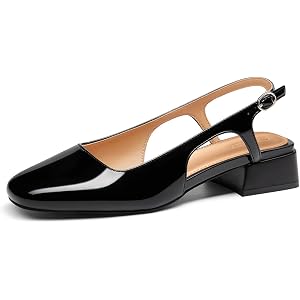 Coutgo Womens Slingback Chunky Low Heels Closed Square Toe Pumps Work Shoes | Block Heel, Adjustable Buckle Strap, Comfortabl