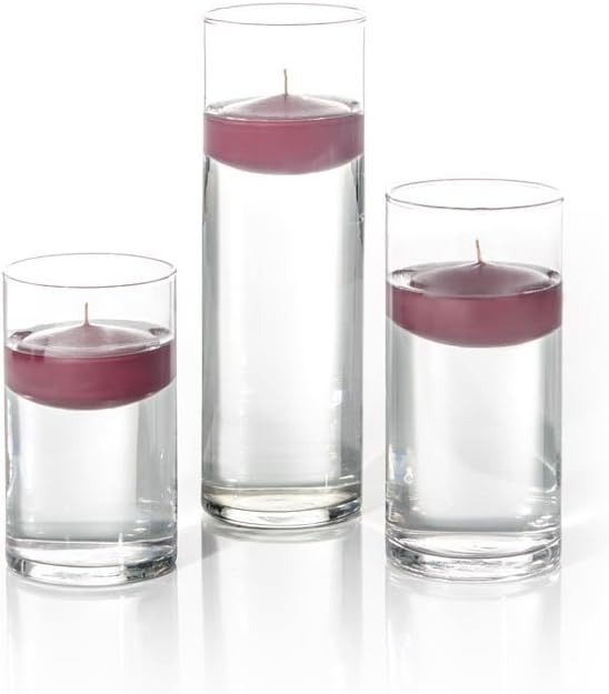 Yummi Set of 18 Floating Candles and Cylinder Vases - Raspberry