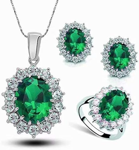 Stayeal Women Princess Blue Sapphire Pendant Necklace Earrings Ring Set