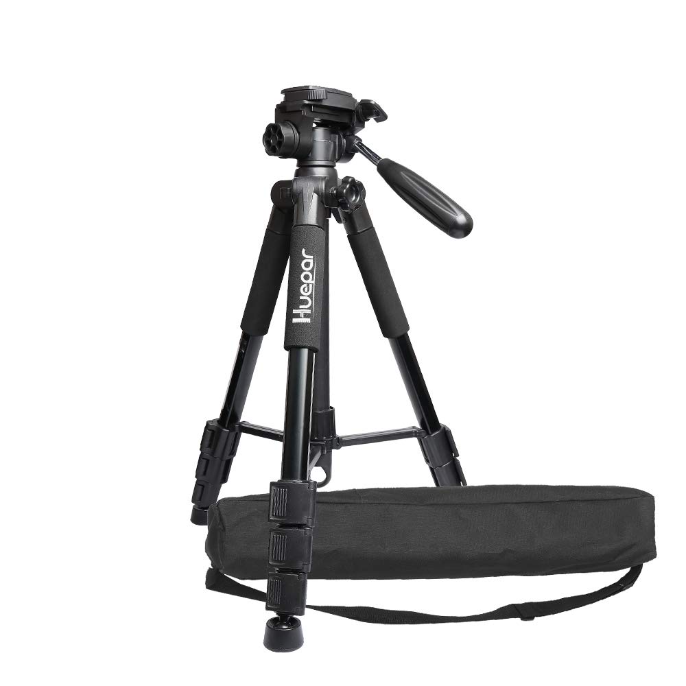 Huepar TPD14 Portable Tripod 143cm/56" Laser Level Panoramic Head Flexible 3-Way Bubble Level, Quick Release Plate 1/4"-20 Nut Adaptation 5/8"-11