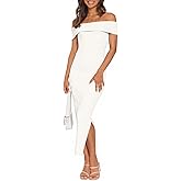 MEROKEETY Women's 2025 Off Shoulder Bodycon Midi Dress Summer Spring Formal Elegant Knit Sweater Dresses