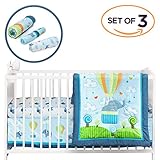 Luxurious Elephant Baby Crib Bedding Sets for Boys by Cocoon - Let Your Little One Sleep Like an Angel - Organic Cotton 3-Piece Nursery Set Including Fitted Sheet, Comforter & Crib Skirt (Set of 3)