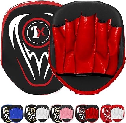 Boxing Focus Pads & Punch Mitts - Straight & Hook Pads for MMA, Kickboxing, Karate, Muay Thai, Taekwondo - Junior Kids' Punch Gloves (RED/BLACK)