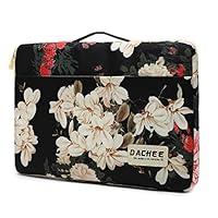 DACHEE Black Peony Pattern Waterproof Laptop Sleeve Bag case with Pockets and Handle for 15 inch 15.6 inch Laptop