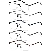 EYECEDAR 5 Pack Quality Reading Glasses Men Metal Half Frame Spring Hinges Blue Light Blocking Computer Eyeglasses Readers for Men 2.0