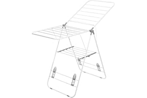 Daniks Clothes Drying Rack 18m | Foldable Laundry Drying Rack | Space Saving | White/Grey | with Height-Adjustable Wings | Indoor & Outdoor Use, Bed Linen, Clothing