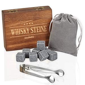 GOURMEO 9 Whisky Steine im Set aus Basalt mit Einer Edelstahl Zange – Eiswürfel Steine, Whiskysteine wiederverwendbar…