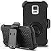 Galaxy S5 Case, ULAK Hybrid Rugged Triple Layer Protection Holster Case for Samsung Galaxy S5 with Built-in Rotating Stand and Belt Swivel Clip - Black