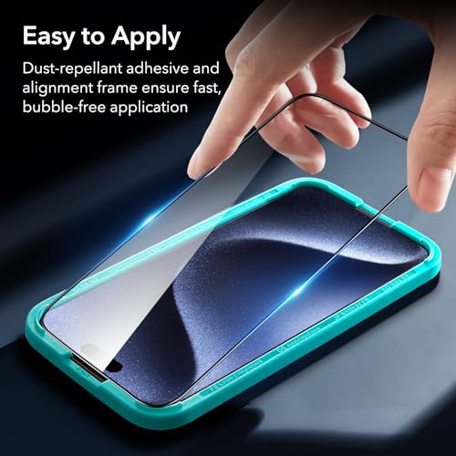 ESR Armorite Screen Protectors for iPhone 15 Pro Max, Ultra-Resistant Tempered Glass, Adjustable, 3 Pack with 3 Set of Individual Camera Lens Protectors