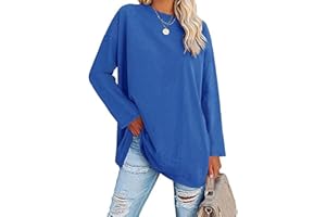 Famulily Oversized Tshirt Womens Comfy Crewneck Solid Long Sleeve Plus Size Tops Loose Fit Shirts Basic Cotton Tee