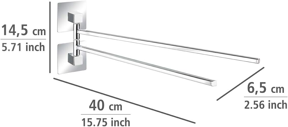 WENKO Turbo-Loc® Quadro Stainless Steel Towel Rail with 2 Arms, No Drilling Required, Rustproof Stainless Steel - Image 5