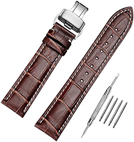 Genuine Calfskin Leather Watch Band Interchangeable Watch Strap Quick Release Deployment Buckle with Spring Bar and Spring Bars Bonus 18mm/19mm/20mm/21mm/22mm/24mm