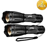 Newest and Best 2000 Lumen Flashlight, Yhkj Super Bright LED Tactical Flashlights- High Lumen, Zoomable, 5 Modes, Water Resistant, Handheld Light - Best Outdoor Sports Everyday Flashlights (2pc black)