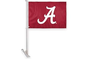 A.G.A.S MANUFACTURING GROUP Alabama University Crimson Tide Primary A Logo Car Flags - 10.5x15 inch Double-Layered Printed Wrap Knitted Polyester - 19" Unbreakable Plastic Pole for Attaching to Vehicle Window - NCAA Licensed Alabama A Logo Car Flags