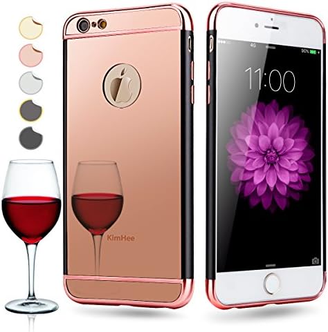 iphone 6 case, KimHee 3 in 1 Ultra Thin and Slim Design with Mirror Case [Metal Textured]+[Acrylic Mirror]+[TPU Soft Plastic] for Apple iphone 6 and iphone 6s(4.7inch)- Rose Gold