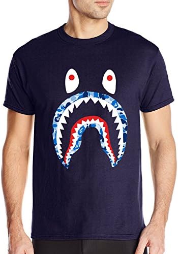 Customized Poly Cotton Comfortable Bape Men's T-shirt Navy Round-neck