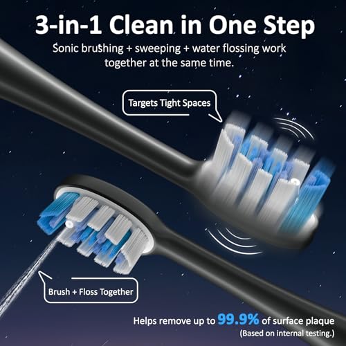 Marchpower Sonic Electric Toothbrush with Irrigator and 46° Vibration Oscillation, IPX7 Waterproof Portable Dental Irrigator with 2 Heads Accepted, Magnetic Water Tank 155 ml