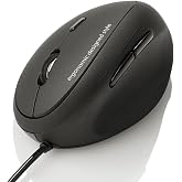 SANWA Wired Ergonomic Mouse, Vertical Mouse for Small &amp; Medium Hands, Black | Reduce Wrist Strain, 1000/1600 DPI, 5 Buttons, Plug and Play, For/Backward Function, Compatible with Win, Mac, PC, Laptop