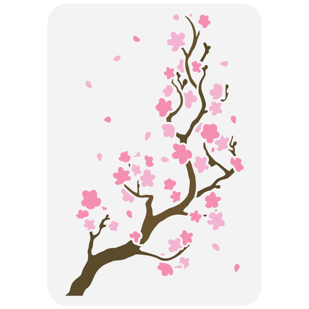 FINGERINSPIRE Cherry Blossom Silhouette Painting Stencil 21x29.7cm Large Cherry Blossom Tree Drawing Template Plastic PET Flowers Branches Silhouette Stencil for Painting on Wood Fabric Canvas