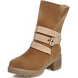 women cute warm short boots suede chunky mid heel round toe winter snow ankle booties