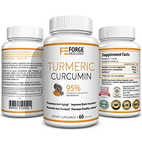 1300MG Turmeric Curcumin with BioPerine - 95% Curcuminoids for Superior Absorption and BioAvailability - Potent Antioxidant and Joint Pain Relief. 100% Herbal Tumeric Curcumin Nutritional Supplement