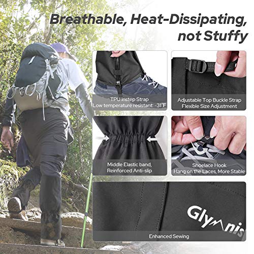 Glymnis Leg Gaiters Hiking Gaiter Snow Gaiter Waterproof Anti-Tear Oxford Fabric Snow Shoes for Outdoor Research Hiking Walking Hunting Climbing Mountain (Middle)