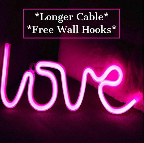 LOVE Neon Light Signs FREE Wall Hooks. Extra Long. Novelty Neon Sign LED Decor for Room, Home,Kid Bedroom, Wall Decoration Dorm Decor Night Light Party Supplies