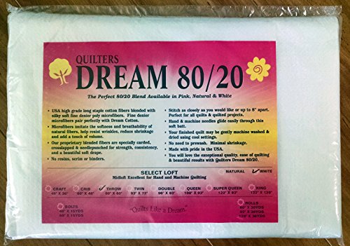 Quilter's Dream 80/20, White, Select Loft Batting - Throw Size 60"X60"