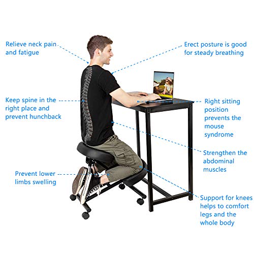 OMECAL Kneeling Chair Adjustable Stool for Home and Office, Improve Posture, Neck & Back Pain Relief with Thick Comfortable Cushion, Angled Seat, Lockable Casters & Pneumatic Rod Adjustable Height