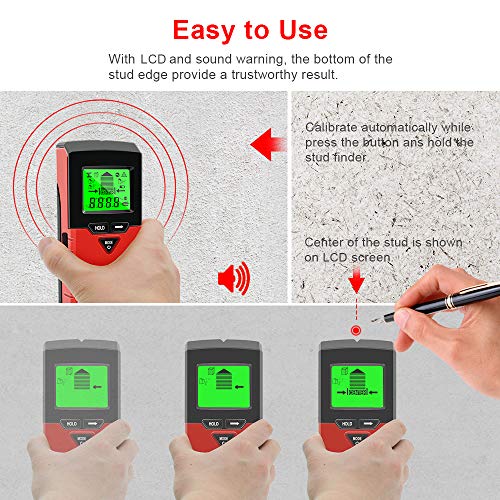 Stud Finder Wall Scanner,VSTM 5 in 1 Electronic Stud Sensor Wall Detector & Digital Angle Finder Level Gauge with LCD Display for Center Edge Finding Wood AC Wire Metal Studs Level Angle Detection - Thumbnail 7